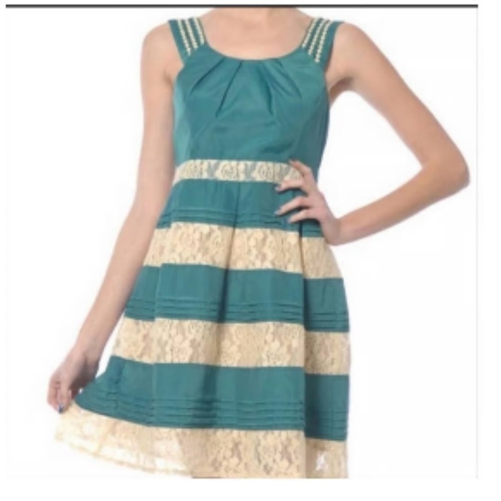 Ryu Anthropologie emerald green/ cream woman Dress size large